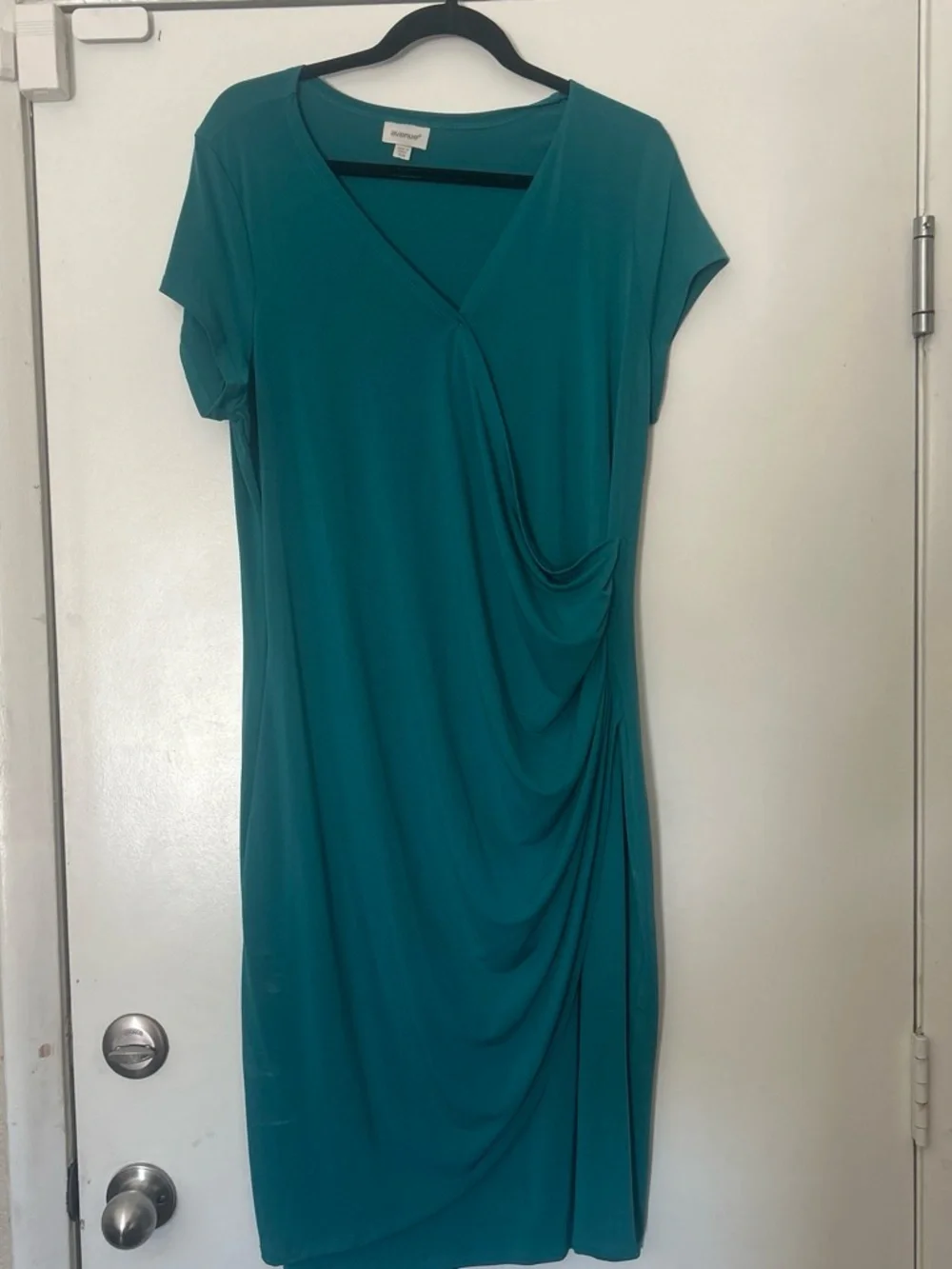 Avenue Teal Faux-Wrap Draped Midi Dress